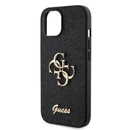 Futrola za Apple iPhone 15, Guess, Glitter Big 4G Script, Crna