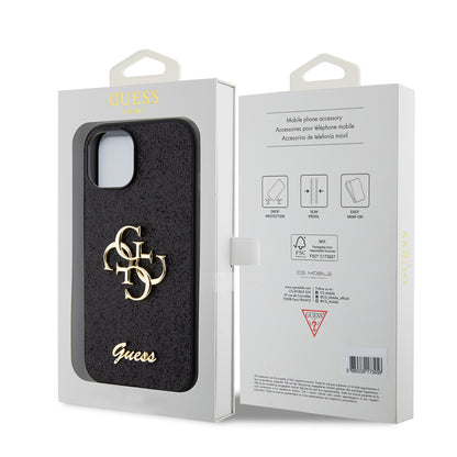 Futrola za Apple iPhone 15, Guess, Glitter Big 4G Script, Crna