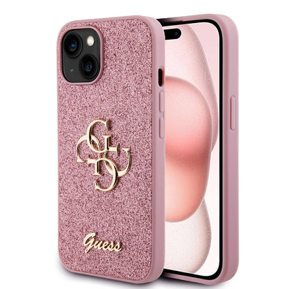 Futrola za Apple iPhone 15, Guess, Glitter Big 4G Script, Roza