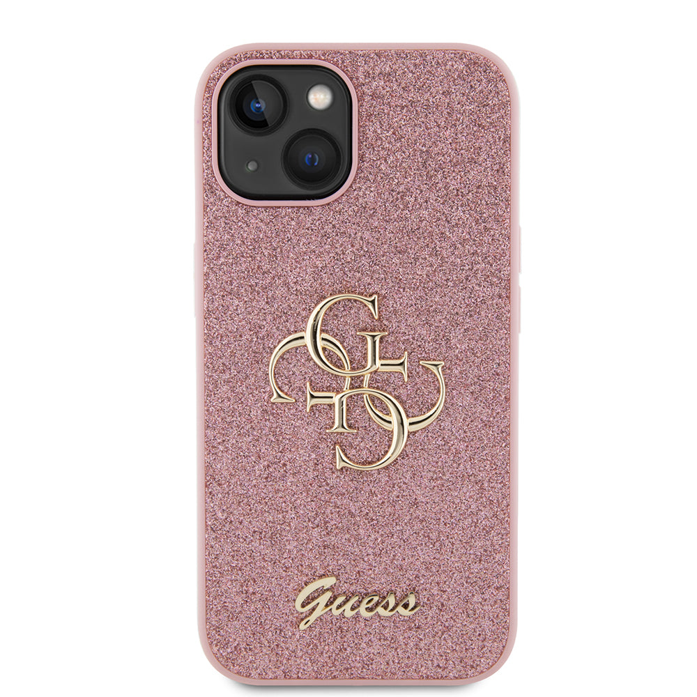 Futrola za Apple iPhone 15, Guess, Glitter Big 4G Script, Roza
