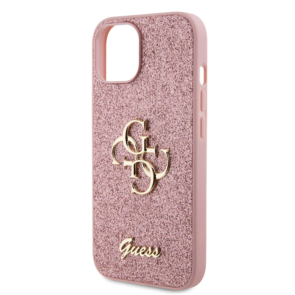 Futrola za Apple iPhone 15, Guess, Glitter Big 4G Script, Roza