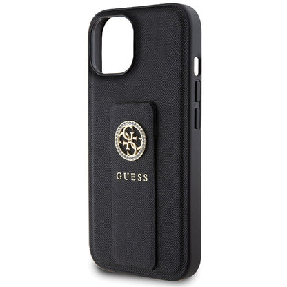 Futrola za Apple iPhone 15, Guess, Grip Stand 4G Saffiano Strass, Crna