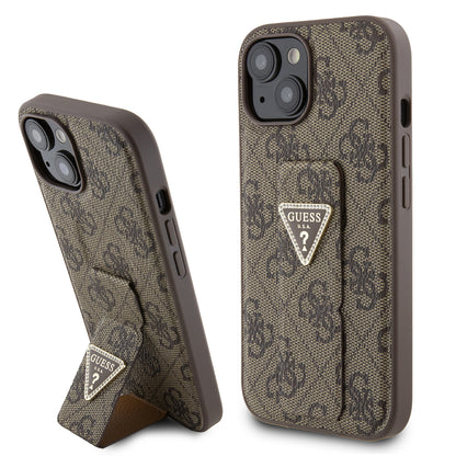 Futrola za Apple iPhone 15, Guess, Grip Stand 4G Triangle Strass, Smeđa