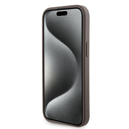 Futrola za Apple iPhone 15, Guess, Grip Stand 4G Triangle Strass, Smeđa