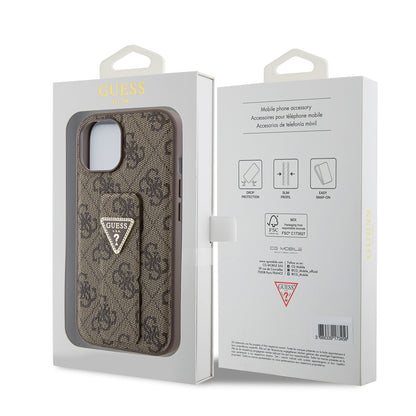 Futrola za Apple iPhone 15, Guess, Grip Stand 4G Triangle Strass, Smeđa