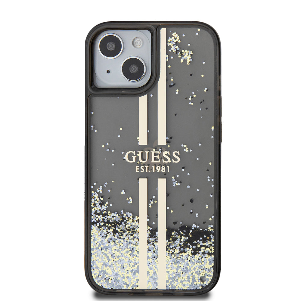 Futrola za Apple iPhone 15, Guess, Liquid Glitter Gold Stripes, Crna