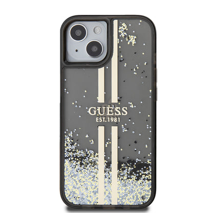 Futrola za Apple iPhone 15, Guess, Liquid Glitter Gold Stripes, Crna