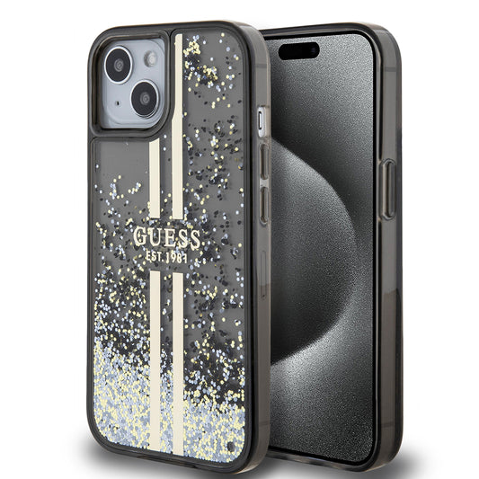 Futrola za Apple iPhone 15, Guess, Liquid Glitter Gold Stripes, Crna