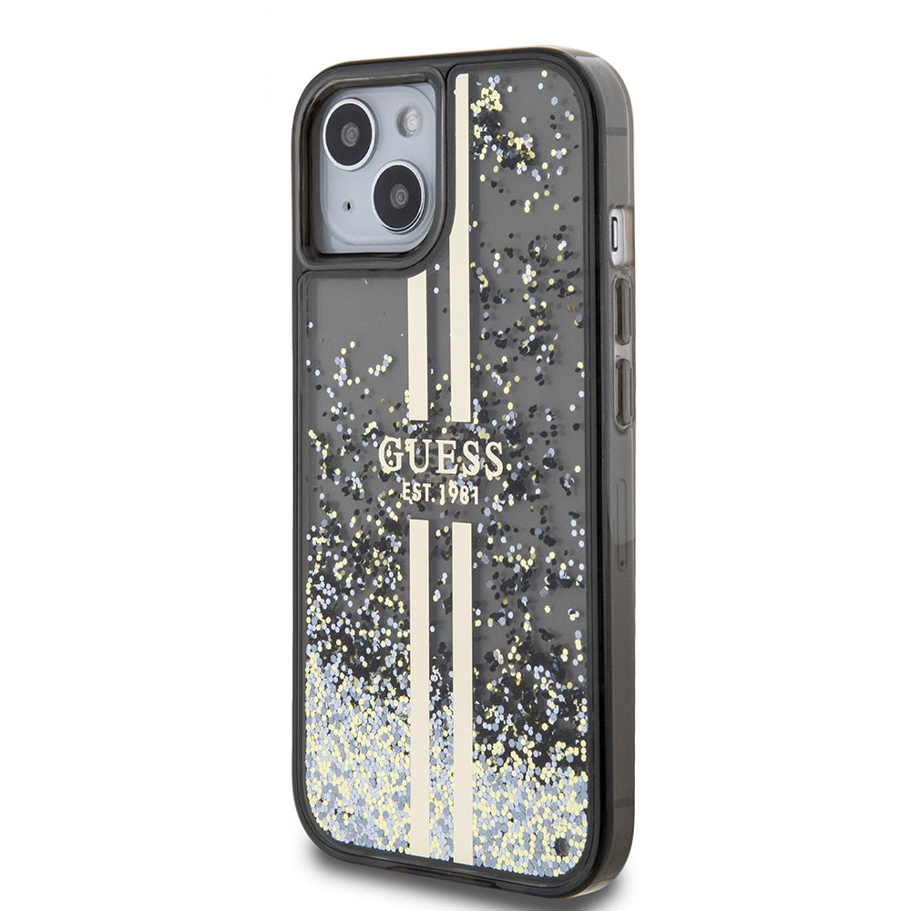 Futrola za Apple iPhone 15, Guess, Liquid Glitter Gold Stripes, Crna
