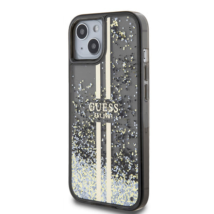 Futrola za Apple iPhone 15, Guess, Liquid Glitter Gold Stripes, Crna
