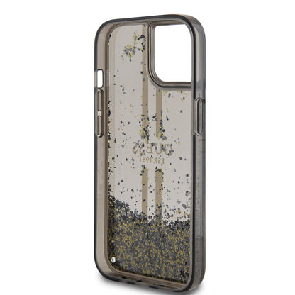 Futrola za Apple iPhone 15, Guess, Liquid Glitter Gold Stripes, Crna