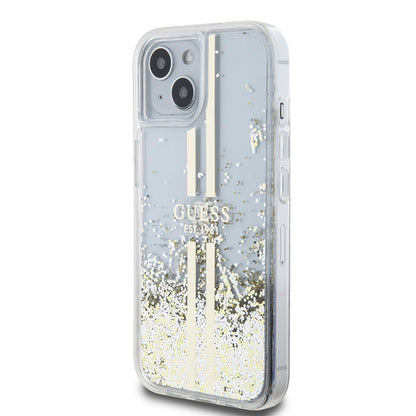 Futrola za Apple iPhone 15, Guess, Liquid Glitter Gold Stripes, Prozirna
