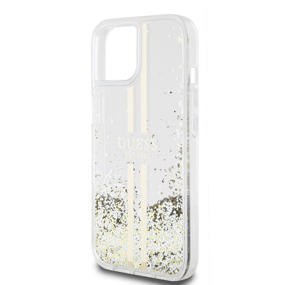Futrola za Apple iPhone 15, Guess, Liquid Glitter Gold Stripes, Prozirna