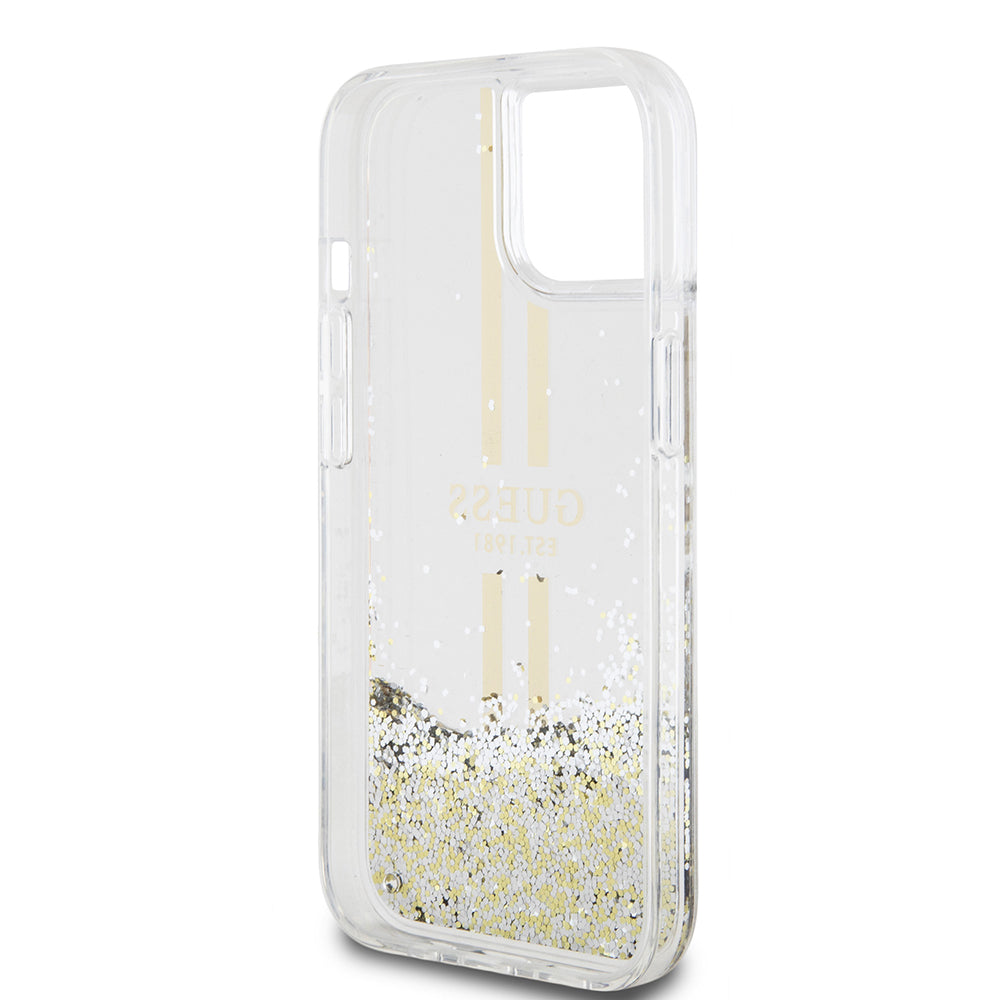 Futrola za Apple iPhone 15, Guess, Liquid Glitter Gold Stripes, Prozirna