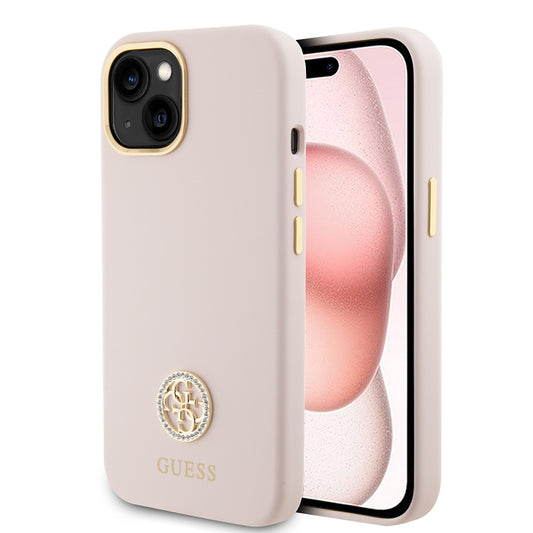 Futrola za Apple iPhone 15, Guess, Logo Strass 4G, Svijetlo roza
