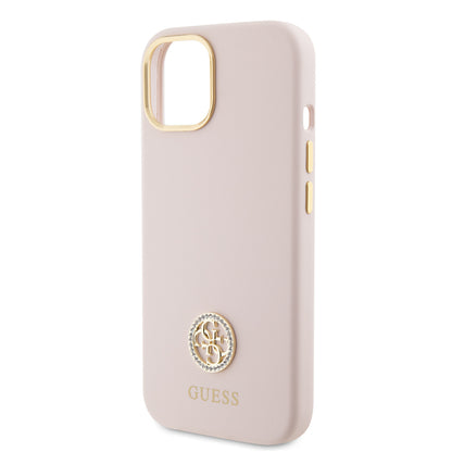 Futrola za Apple iPhone 15, Guess, Logo Strass 4G, Svijetlo roza