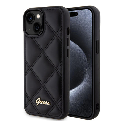 Futrola za Apple iPhone 15, Guess, Quilted Metal Logo, Crna