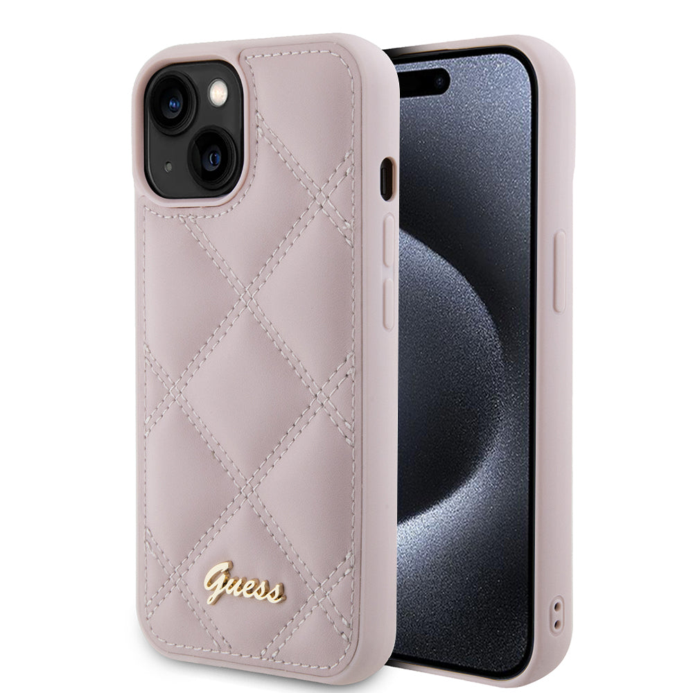 Futrola za Apple iPhone 15, Guess, Quilted Metal Logo, Roza