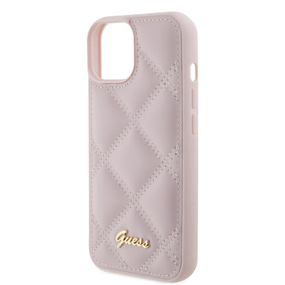 Futrola za Apple iPhone 15, Guess, Quilted Metal Logo, Roza