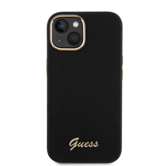 Futrola za Apple iPhone 15, Guess, Script Metal Logo & Frame, Crna