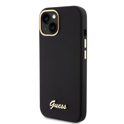 Futrola za Apple iPhone 15, Guess, Script Metal Logo & Frame, Crna