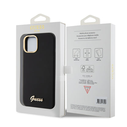 Futrola za Apple iPhone 15, Guess, Script Metal Logo & Frame, Crna