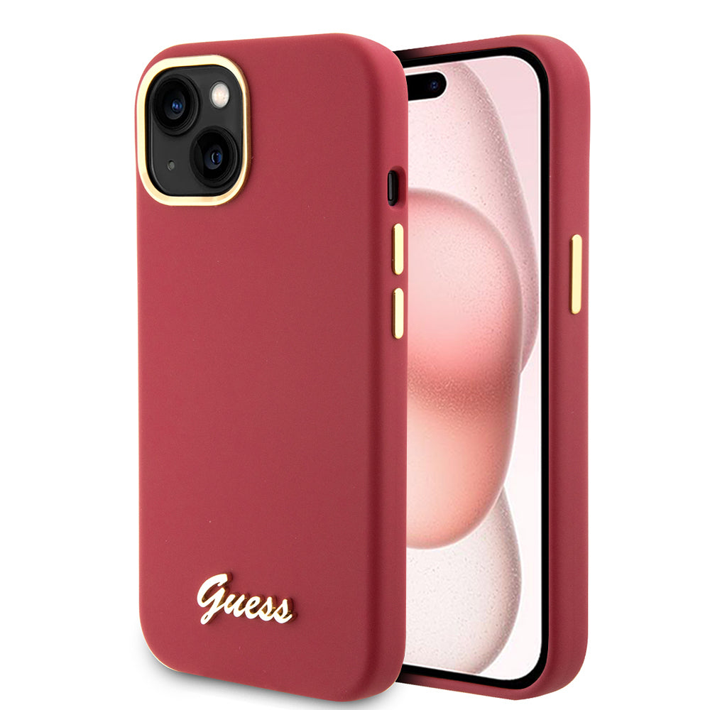 Futrola za Apple iPhone 15, Guess, Script Metal Logo & Frame, Crvena