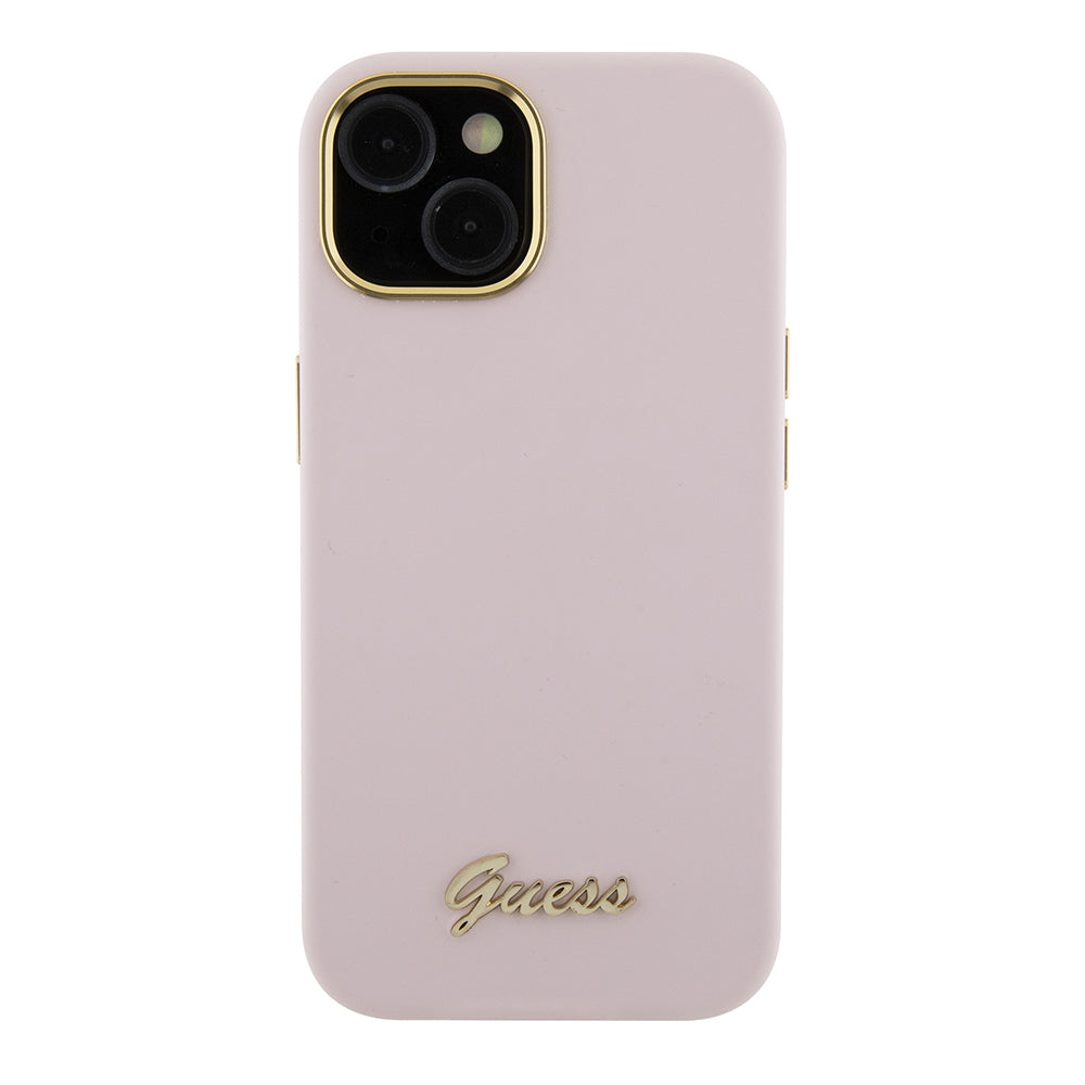 Futrola za Apple iPhone 15, Guess, Script Metal Logo & Frame, Svijetlo roza