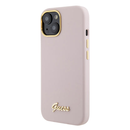 Futrola za Apple iPhone 15, Guess, Script Metal Logo & Frame, Svijetlo roza
