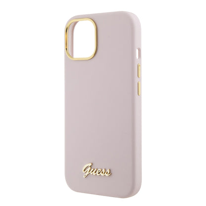 Futrola za Apple iPhone 15, Guess, Script Metal Logo & Frame, Svijetlo roza