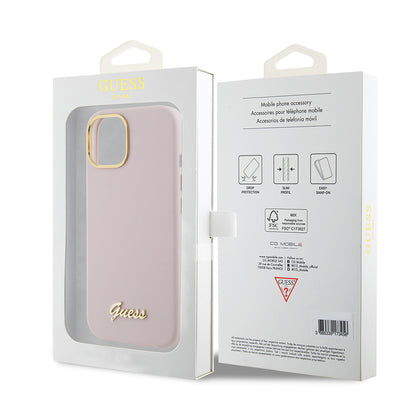 Futrola za Apple iPhone 15, Guess, Script Metal Logo & Frame, Svijetlo roza