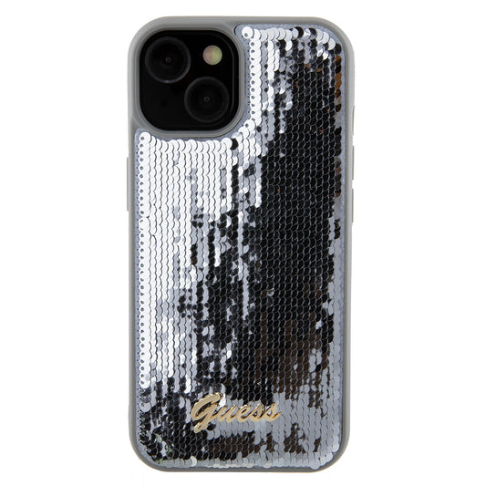 Futrola za Apple iPhone 15, Guess, Sequin Script Metal, Srebrna