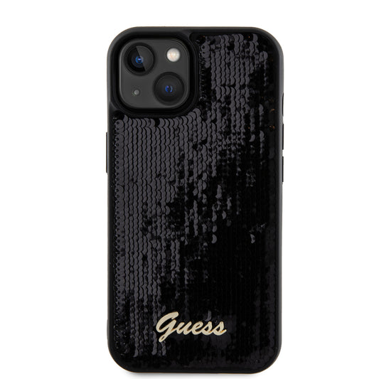 Futrola za Apple iPhone 15, Guess, Sequin Script Metal, Crna
