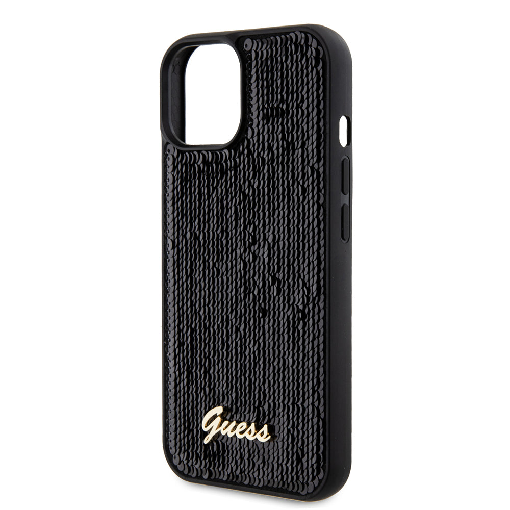 Futrola za Apple iPhone 15, Guess, Sequin Script Metal, Crna