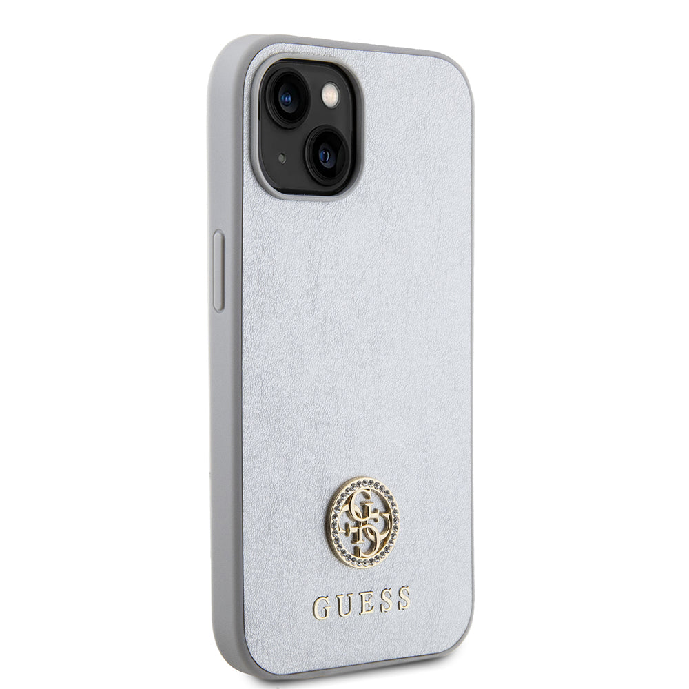 Futrola za Apple iPhone 15, Guess, Strass Metal Logo, Srebrna