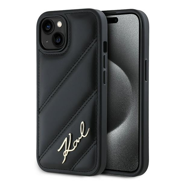 Futrola za Apple iPhone 15, Karl Lagerfeld, Diagonal Quilted Script, Crna
