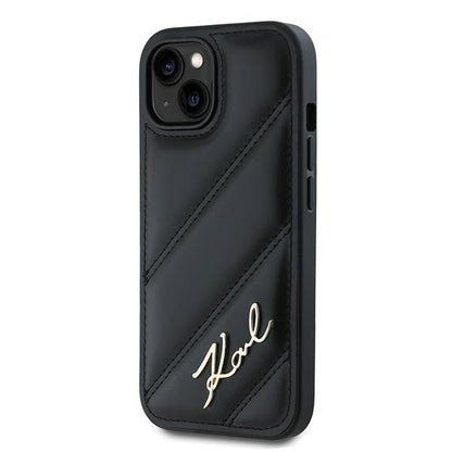 Futrola za Apple iPhone 15, Karl Lagerfeld, Diagonal Quilted Script, Crna