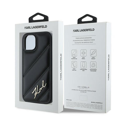 Futrola za Apple iPhone 15, Karl Lagerfeld, Diagonal Quilted Script, Crna