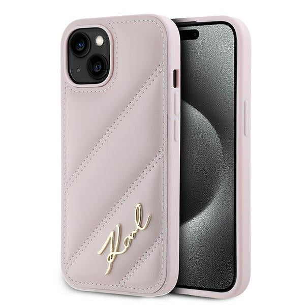 Futrola za Apple iPhone 15, Karl Lagerfeld, Diagonal Quilted Script, Roza
