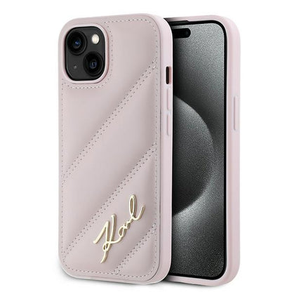 Futrola za Apple iPhone 15, Karl Lagerfeld, Diagonal Quilted Script, Roza