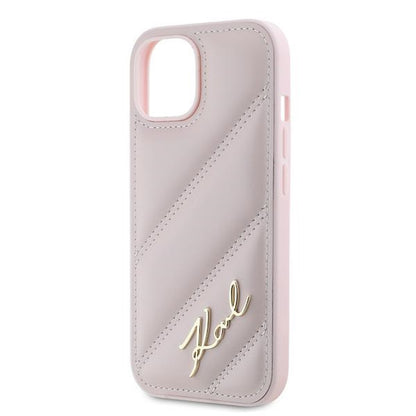Futrola za Apple iPhone 15, Karl Lagerfeld, Diagonal Quilted Script, Roza