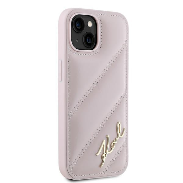 Futrola za Apple iPhone 15, Karl Lagerfeld, Diagonal Quilted Script, Roza