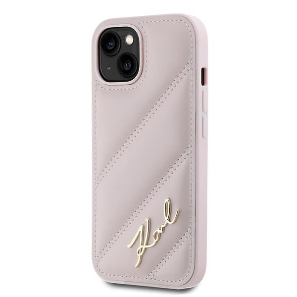 Futrola za Apple iPhone 15, Karl Lagerfeld, Diagonal Quilted Script, Roza