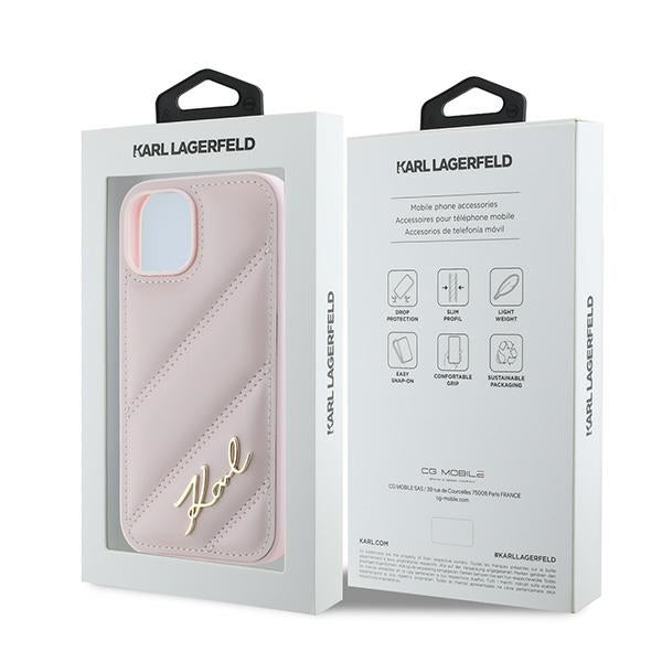 Futrola za Apple iPhone 15, Karl Lagerfeld, Diagonal Quilted Script, Roza