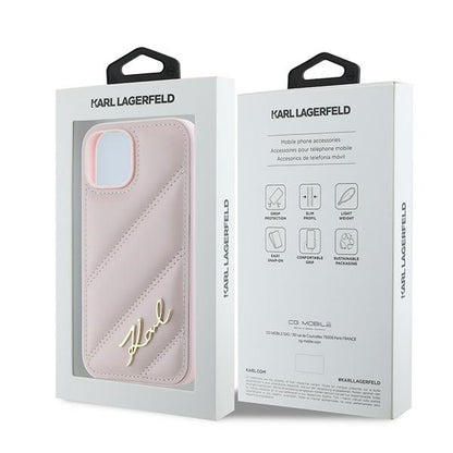 Futrola za Apple iPhone 15, Karl Lagerfeld, Diagonal Quilted Script, Roza