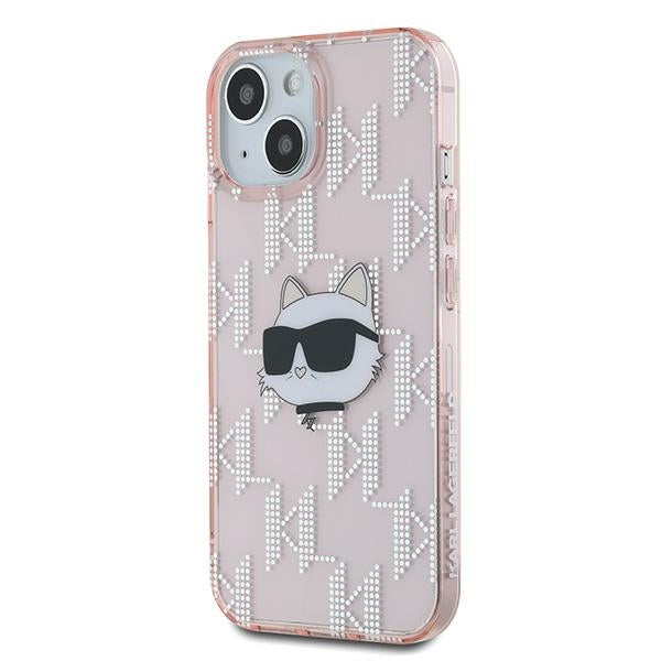 Futrola za Apple iPhone 15, Karl Lagerfeld, IML Luxury Monogram Choupette's Head, Roza