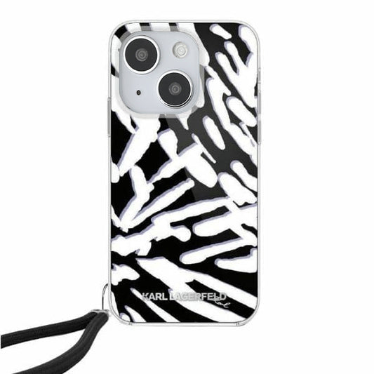Futrola za Apple iPhone 15, Karl Lagerfeld, IML Luxury Zebra Pattern with Strap, Crna