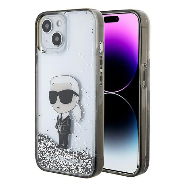 Futrola za Apple iPhone 15, Karl Lagerfeld, Liquid Glitter Ikonik Karl, Prozirna