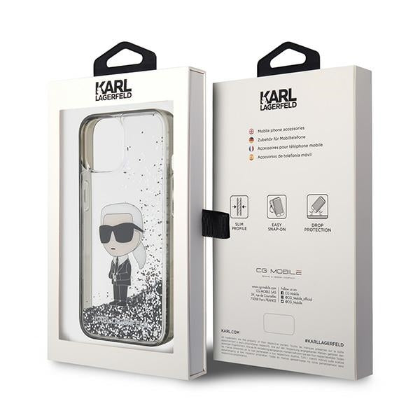 Futrola za Apple iPhone 15, Karl Lagerfeld, Liquid Glitter Ikonik Karl, Prozirna