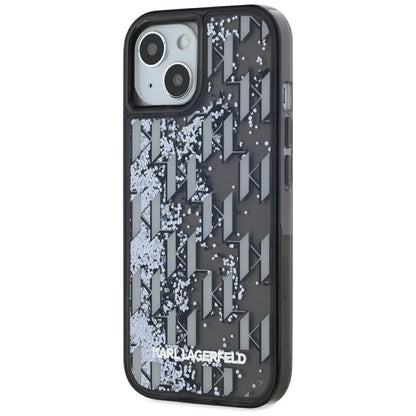 Futrola za Apple iPhone 15, Karl Lagerfeld, Liquid Glitter Monogram, Crna